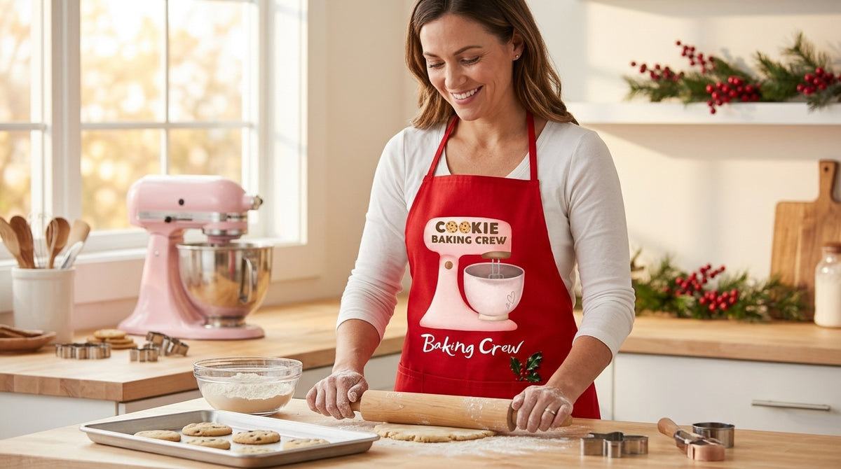 Christmas Holiday Apron - Matching Red Apron Adult and Child - Cookie Baking Crew